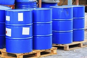 Blue chemical drums on a pallet