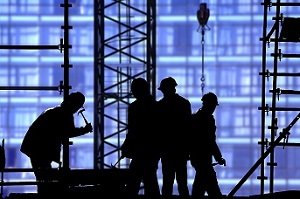 Construction site with a blue background