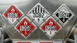 Hazmat signs on the back of a truck