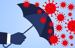 Person holding umbrella to guard against COVID virus