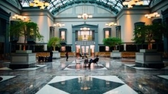 Interior lobby of fancy hotel