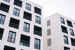 White apartment building with balconies