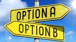 Signs pointing in opposite directions with the words Option A and Option B