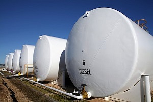 Diesel fuel tanks at a filling station