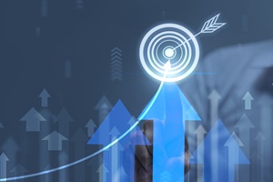 Businessman analyzing company's financial balance sheet working with digital augmented reality graphics. Businessman calculates financial data for long-term investment.