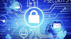 Cyber lock with other icons on a blue background