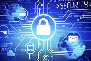 Cyber lock with other icons on a blue background
